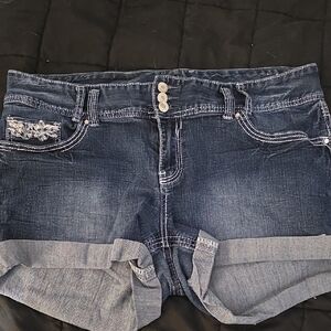 EUC Series Short & Sexy Dark Blue Embellished Jean Shorts
